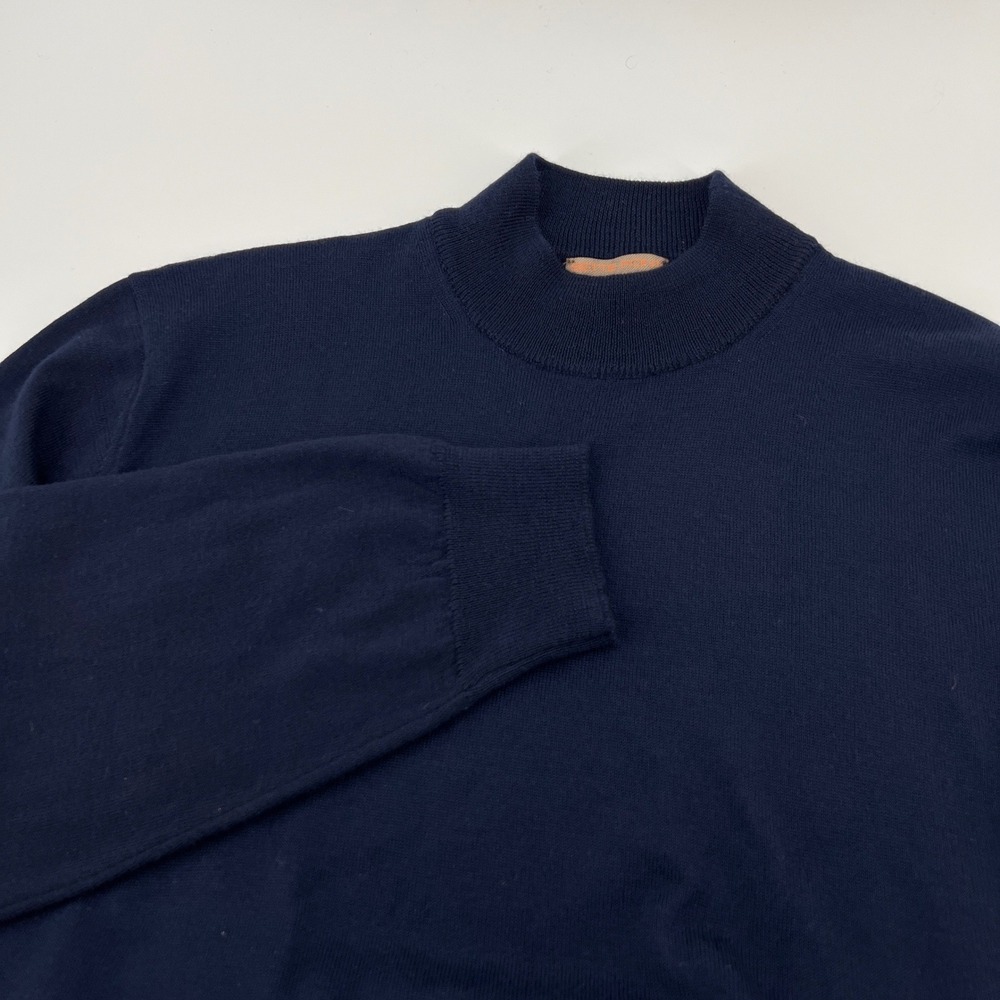 Sette Ponti Mens Navy Blue Mock Neck Long Sleeve Sweater Merino Wool Blend Sz XL